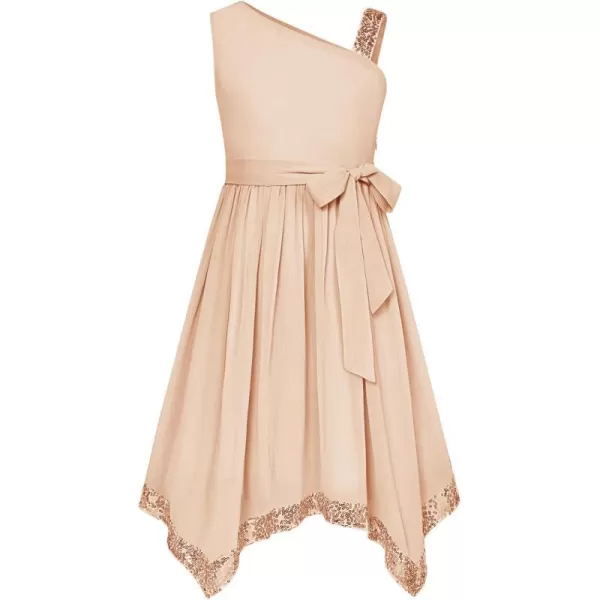 GRACE KARIN Girls Summer Dress One Shoulder Party Formal Birthday Midi Dress 512YRose Gold