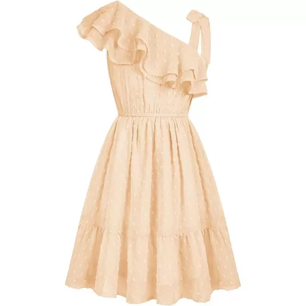 GRACE KARIN Girls Summer Dress One Shoulder Ruffle Sleeve Midi Casual SundressApricot