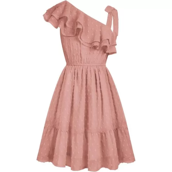 GRACE KARIN Girls Summer Dress One Shoulder Ruffle Sleeve Midi Casual SundressCameo Brown