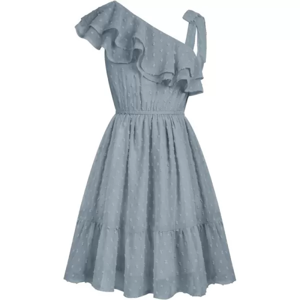 GRACE KARIN Girls Summer Dress One Shoulder Ruffle Sleeve Midi Casual SundressDusty Blue