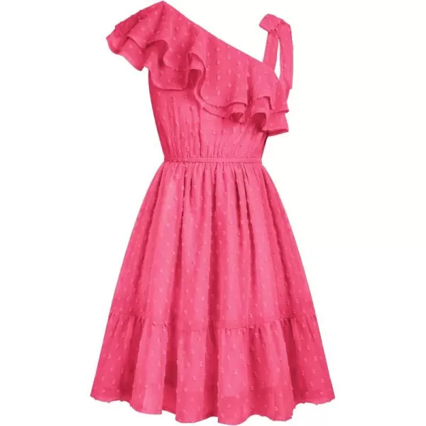 GRACE KARIN Girls Summer Dress One Shoulder Ruffle Sleeve Midi Casual SundressHot Pink