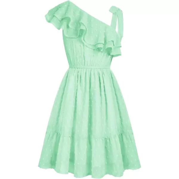 GRACE KARIN Girls Summer Dress One Shoulder Ruffle Sleeve Midi Casual SundressLight Green