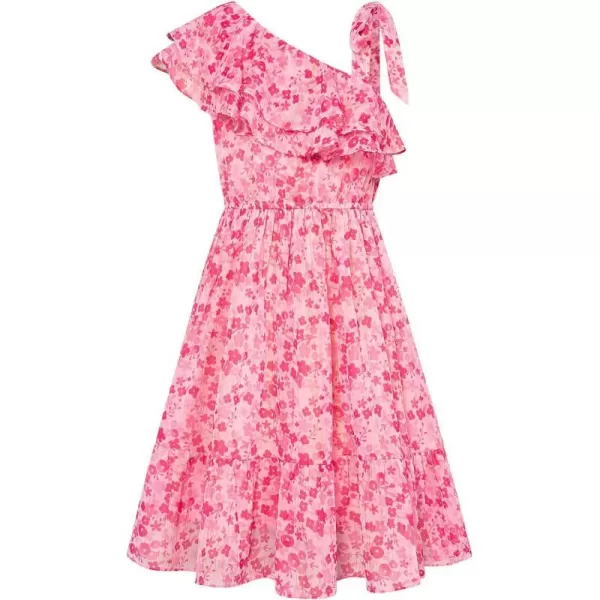 GRACE KARIN Girls Summer Dress One Shoulder Ruffle Sleeve Midi Casual SundressPink Flower