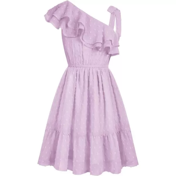 GRACE KARIN Girls Summer Dress One Shoulder Ruffle Sleeve Midi Casual SundressPurple