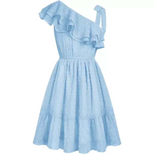 GRACE KARIN Girls Summer Dress One Shoulder Ruffle Sleeve Midi Casual SundressSky Blue