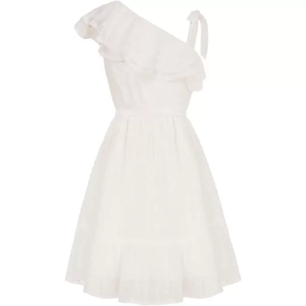 GRACE KARIN Girls Summer Dress One Shoulder Ruffle Sleeve Midi Casual SundressWhite