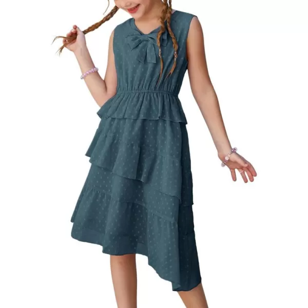 GRACE KARIN Girls Summer Dress Sleeveless V Neck Tiered Ruffle Party Casual Dresses Size 512Grey Blue