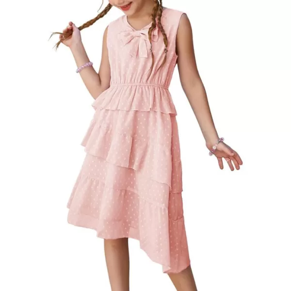 GRACE KARIN Girls Summer Dress Sleeveless V Neck Tiered Ruffle Party Casual Dresses Size 512Pink