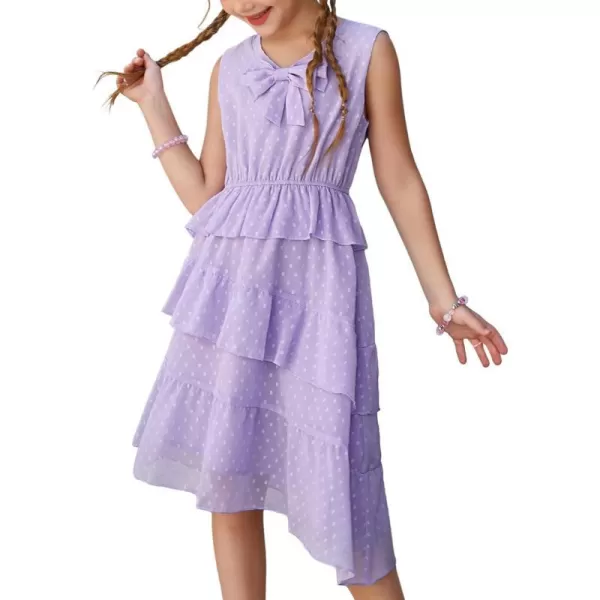 GRACE KARIN Girls Summer Dress Sleeveless V Neck Tiered Ruffle Party Casual Dresses Size 512Purple