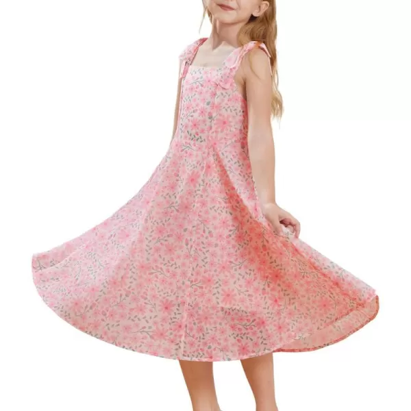 GRACE KARIN Girls Summer Floral Dress Strap Square Neck Midi Party Elegant Dress Size 512Pink