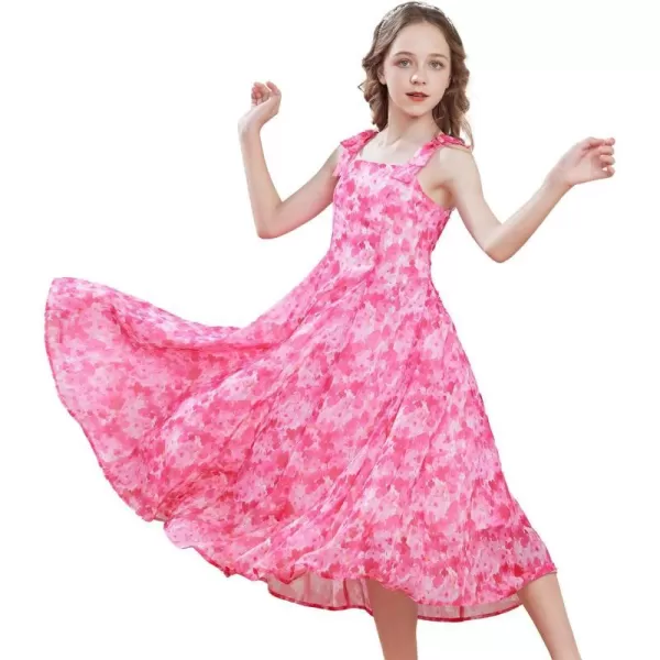 GRACE KARIN Girls Summer Floral Dress Strap Square Neck Midi Party Elegant Dress Size 512Rose Red