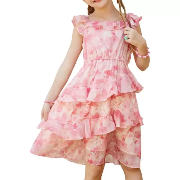 GRACE KARIN Girls Summer Floral Dress Tunic Ruffle Dress for Girls Size 512 Years Aline Square Neck SundressPink