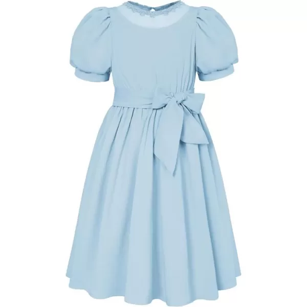 GRACE KARIN Girls Summer Puff Sleeve Ruffle Contrast Mesh Cute Spring Dress for Girls Size 512Light Blue