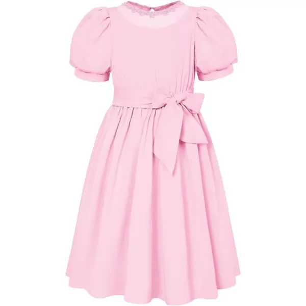 GRACE KARIN Girls Summer Puff Sleeve Ruffle Contrast Mesh Cute Spring Dress for Girls Size 512Light Pink