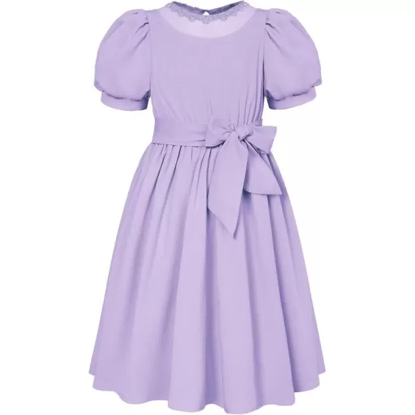 GRACE KARIN Girls Summer Puff Sleeve Ruffle Contrast Mesh Cute Spring Dress for Girls Size 512Purple