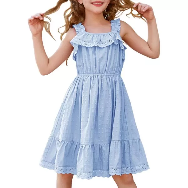 GRACE KARIN Girls Sundress Summer Cotton Spaghetti Strap Dress Sleeveless Midi Dress for Girls 512YBlue