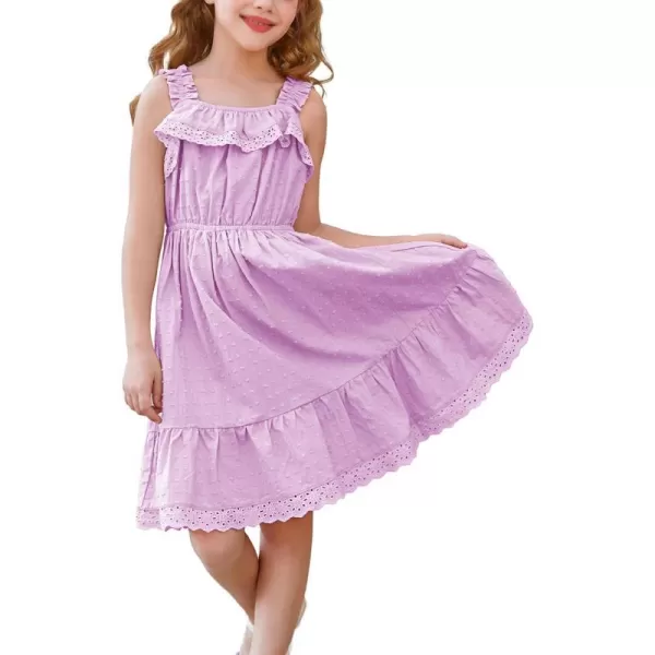 GRACE KARIN Girls Sundress Summer Cotton Spaghetti Strap Dress Sleeveless Midi Dress for Girls 512YPurple