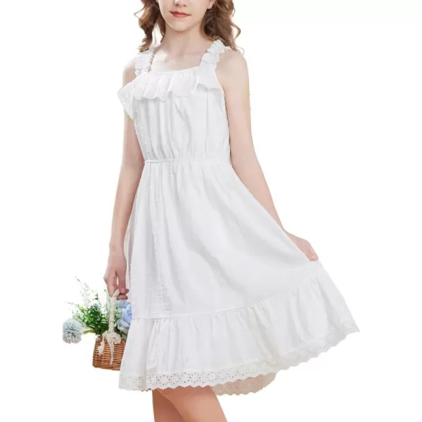 GRACE KARIN Girls Sundress Summer Cotton Spaghetti Strap Dress Sleeveless Midi Dress for Girls 512YWhite