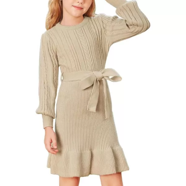 GRACE KARIN Girls Sweater Dress Cable Knit Long Sleeve Fall Winter Dress for Girl with Belt Sizes 614Apricot