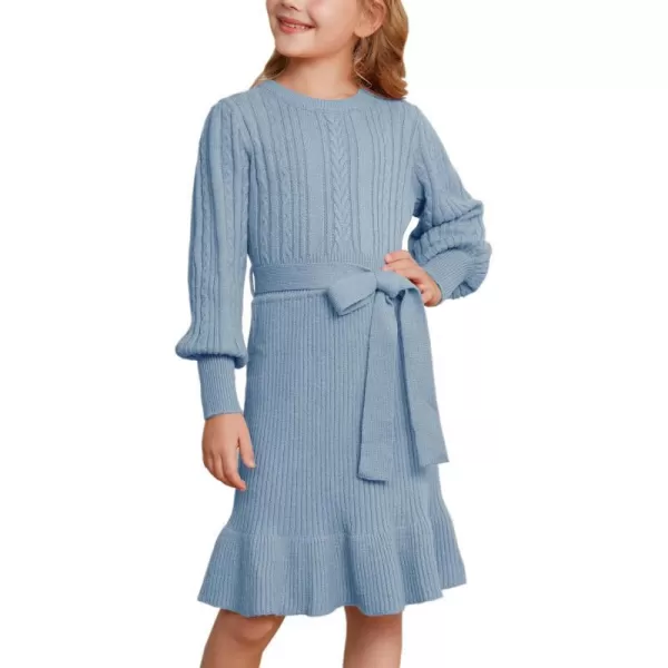 GRACE KARIN Girls Sweater Dress Cable Knit Long Sleeve Fall Winter Dress for Girl with Belt Sizes 614Cobalt Blue