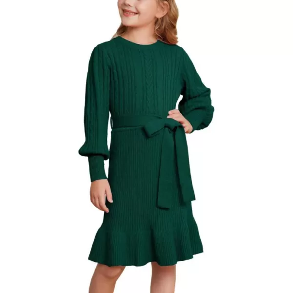 GRACE KARIN Girls Sweater Dress Cable Knit Long Sleeve Fall Winter Dress for Girl with Belt Sizes 614Green