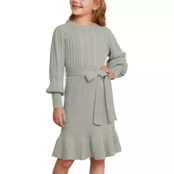 GRACE KARIN Girls Sweater Dress Cable Knit Long Sleeve Fall Winter Dress for Girl with Belt Sizes 614Grey