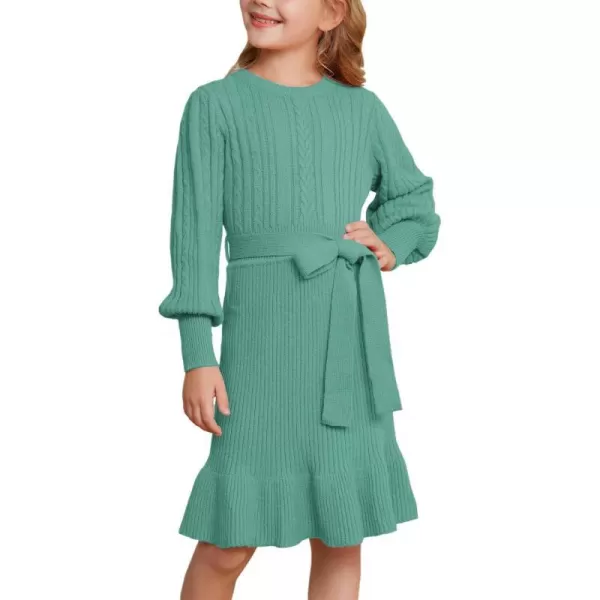 GRACE KARIN Girls Sweater Dress Cable Knit Long Sleeve Fall Winter Dress for Girl with Belt Sizes 614Light Green