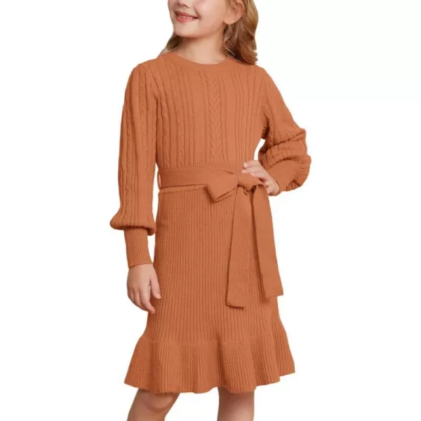 GRACE KARIN Girls Sweater Dress Cable Knit Long Sleeve Fall Winter Dress for Girl with Belt Sizes 614Orange