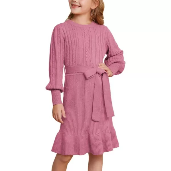 GRACE KARIN Girls Sweater Dress Cable Knit Long Sleeve Fall Winter Dress for Girl with Belt Sizes 614Peach Pink