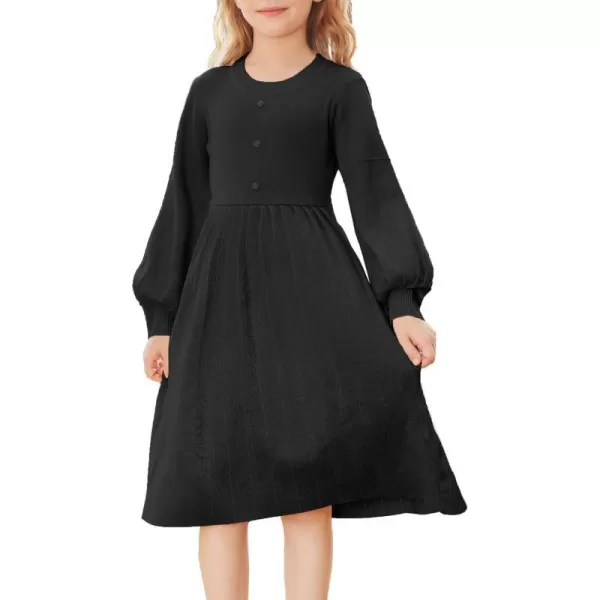 GRACE KARIN Girls Sweater Dress Long Sleeve Pleated ALine Fall Dress 512YBlack