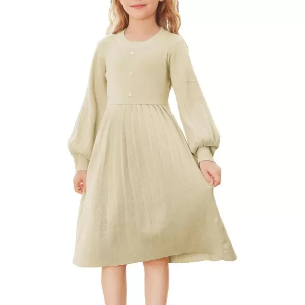 GRACE KARIN Girls Sweater Dress Long Sleeve Pleated ALine Fall Dress 512YCream