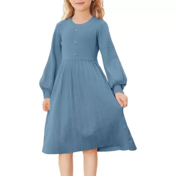 GRACE KARIN Girls Sweater Dress Long Sleeve Pleated ALine Fall Dress 512YDusty Blue