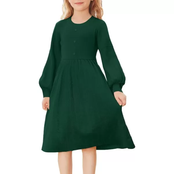 GRACE KARIN Girls Sweater Dress Long Sleeve Pleated ALine Fall Dress 512YGreen