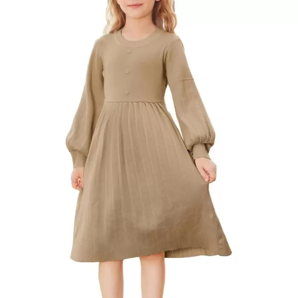 GRACE KARIN Girls Sweater Dress Long Sleeve Pleated ALine Fall Dress 512YKhaki