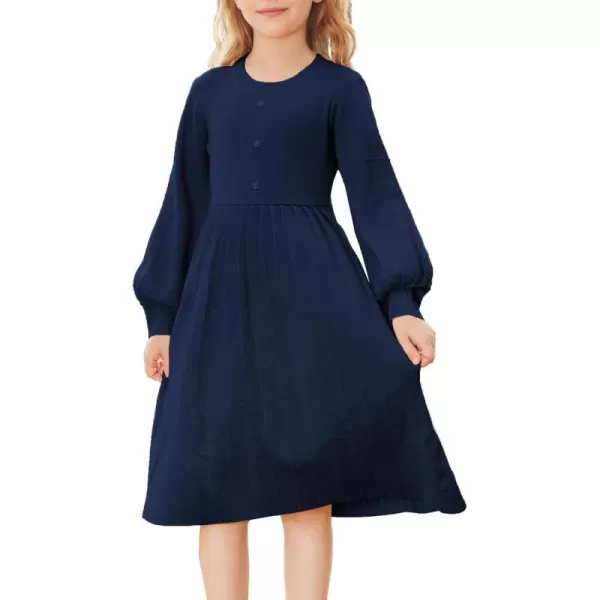 GRACE KARIN Girls Sweater Dress Long Sleeve Pleated ALine Fall Dress 512YNavy Blue