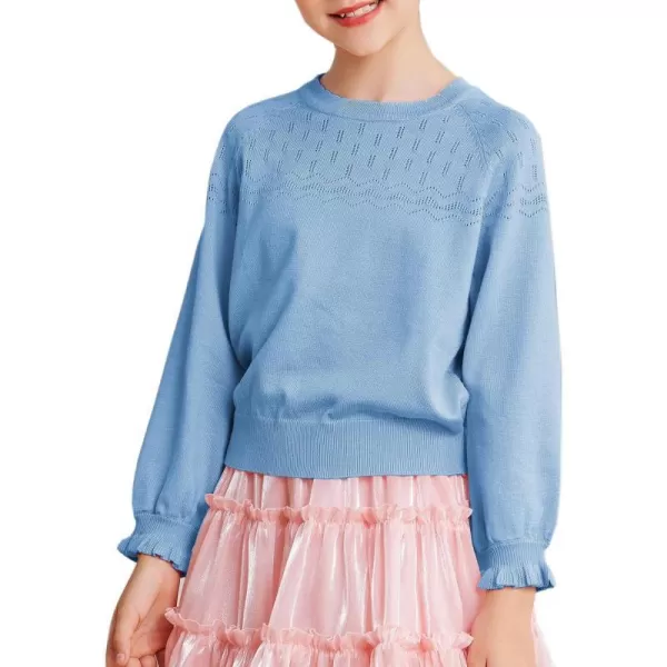 GRACE KARIN Girls Sweater Long Sleeve Crewneck Kids Knit Pullover Tops Size 512Light Blue