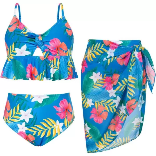 GRACE KARIN Girls Swimsuit 3 Piece Bathing Suit Bikini Set for Girls with Cover Up Size 512Bluefloral