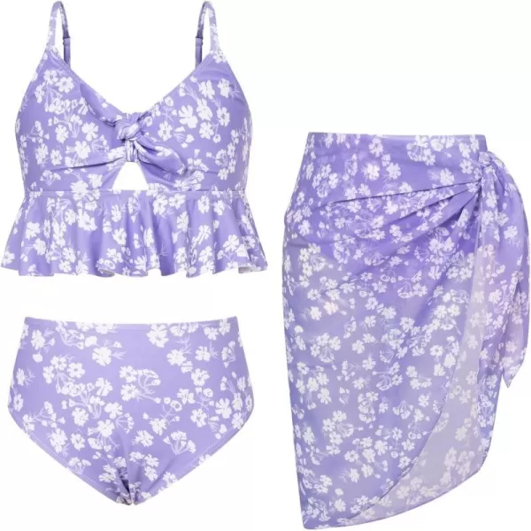 GRACE KARIN Girls Swimsuit 3 Piece Bathing Suit Bikini Set for Girls with Cover Up Size 512Purplefloral