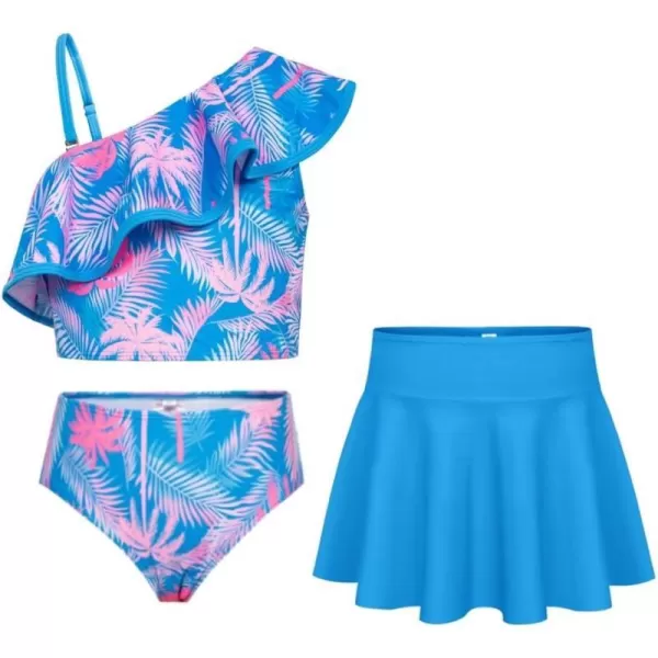 GRACE KARIN Girls Swimsuit 3 Piece Bathing Suit Quick Dry Tankini Set with Beach Skirt Bikini Swimwear Size 612Bluepalm