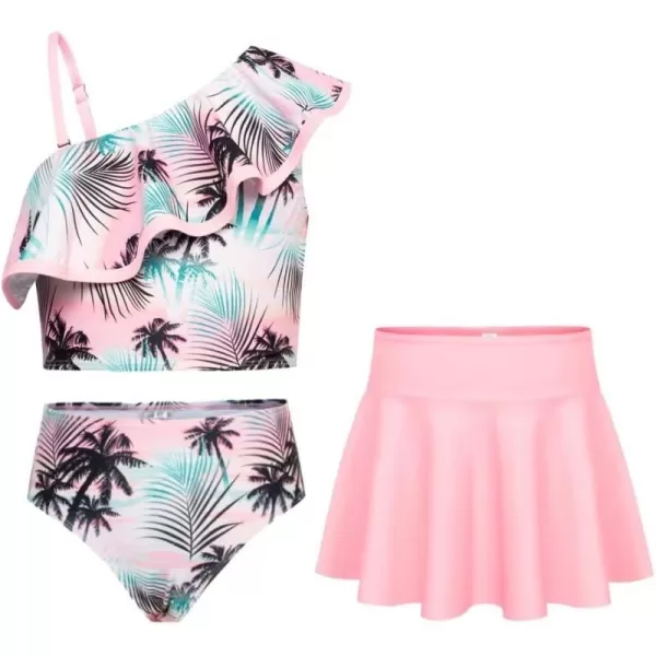 GRACE KARIN Girls Swimsuit 3 Piece Bathing Suit Quick Dry Tankini Set with Beach Skirt Bikini Swimwear Size 612Pinkpalm