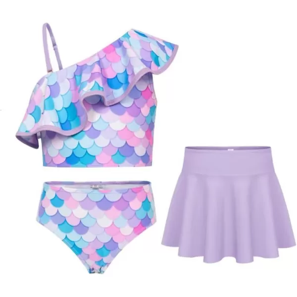 GRACE KARIN Girls Swimsuit 3 Piece Bathing Suit Quick Dry Tankini Set with Beach Skirt Bikini Swimwear Size 612Purple Mermaid