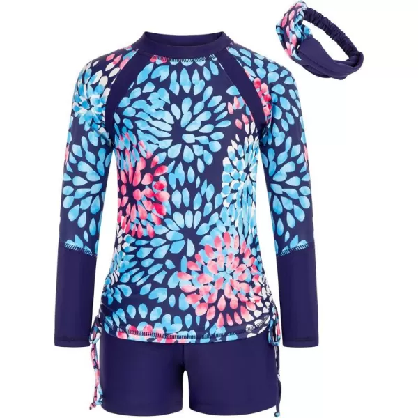 GRACE KARIN Girls Swimsuit Long Sleeve Rashguard Set 2Piece Bathing Suit 612YNavy