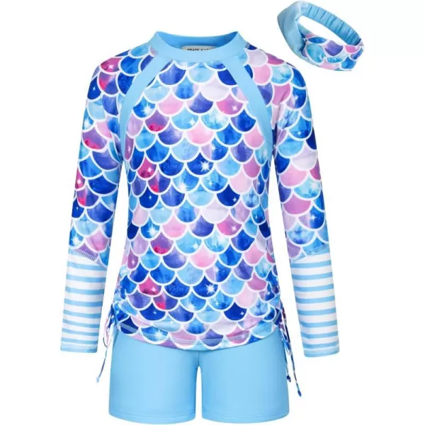 GRACE KARIN Girls Swimsuit Long Sleeve Rashguard Set 2Piece Bathing Suit 614YBlue Mermaid Print