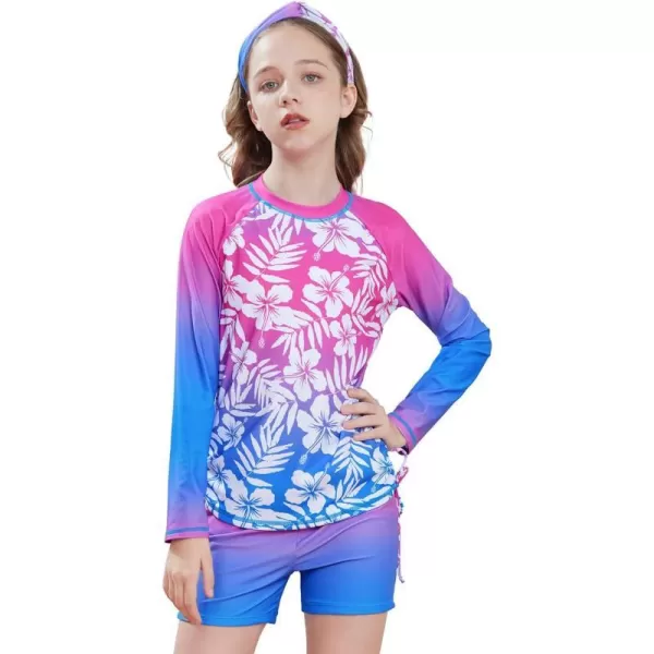 GRACE KARIN Girls Swimsuit Long Sleeve Rashguard Set 2Piece Bathing Suit 614YGradient Floral N