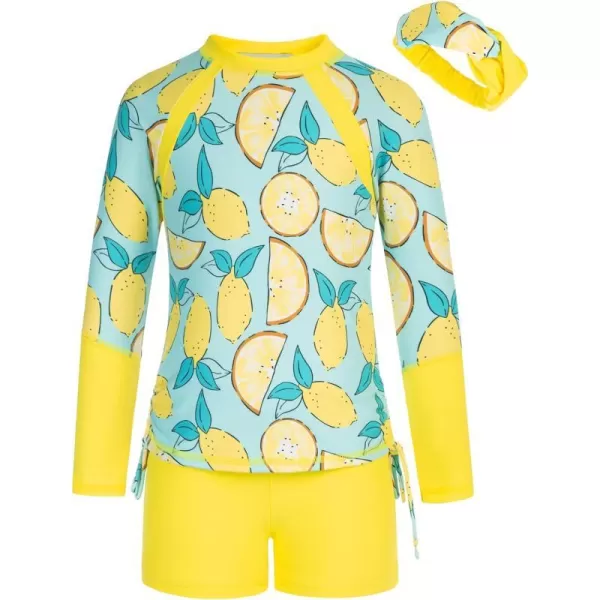 GRACE KARIN Girls Swimsuit Long Sleeve Rashguard Set 2Piece Bathing Suit 614YLemon