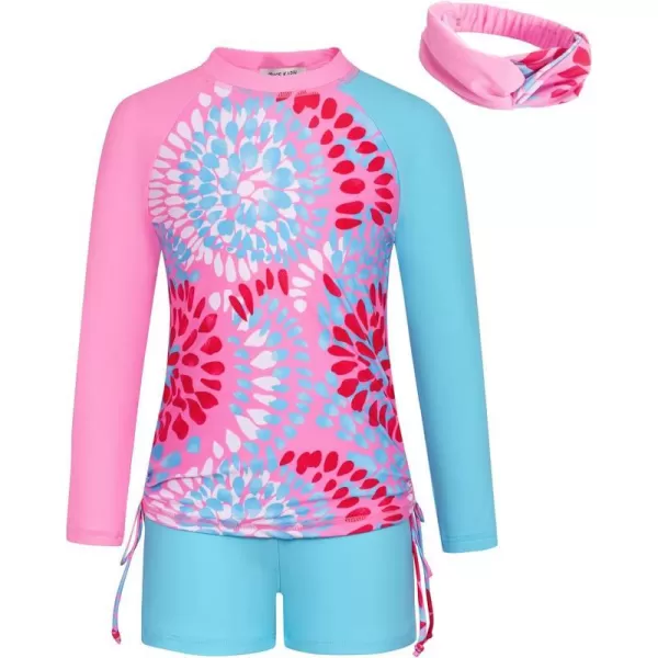 GRACE KARIN Girls Swimsuit Long Sleeve Rashguard Set 2Piece Bathing Suit 614YPink Fireworks