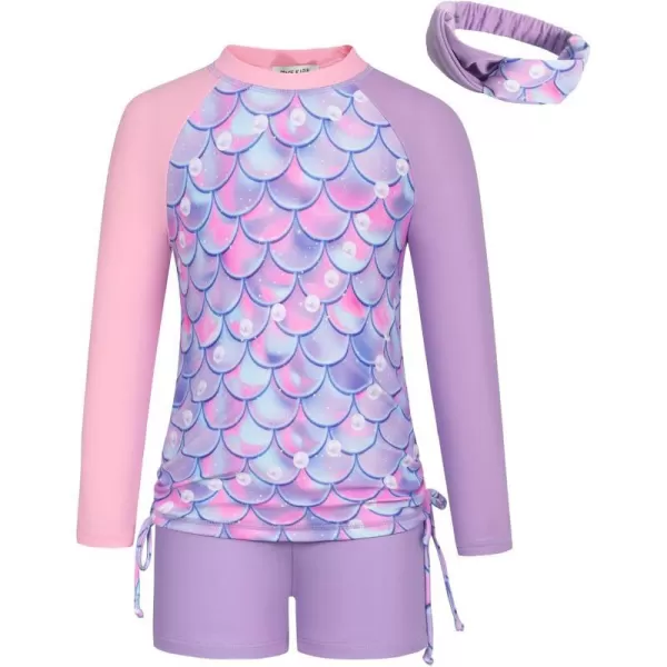 GRACE KARIN Girls Swimsuit Long Sleeve Rashguard Set 2Piece Bathing Suit 614YPurple Pearl Print