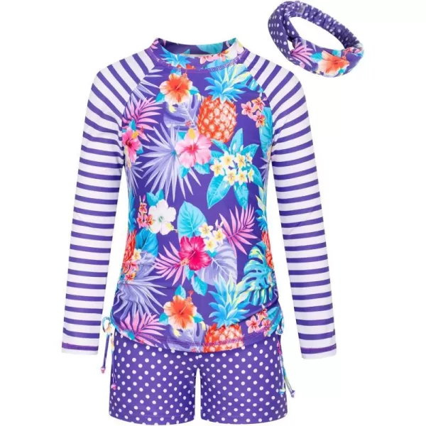 GRACE KARIN Girls Swimsuit Long Sleeve Rashguard Set 2Piece Bathing Suit 614YPurple Print N