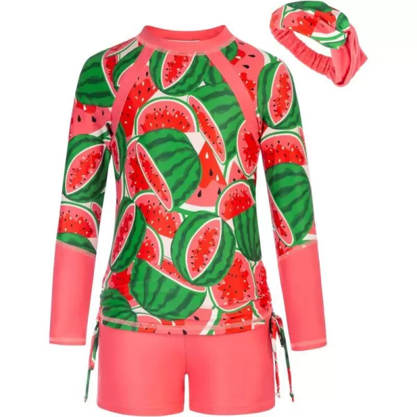 GRACE KARIN Girls Swimsuit Long Sleeve Rashguard Set 2Piece Bathing Suit 614YWatermelon