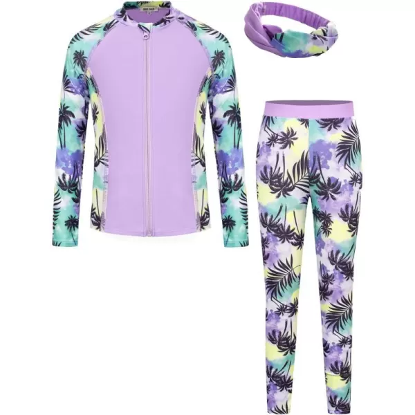 GRACE KARIN Girls Swimsuit Long Sleeve Two Piece Rash Guard Swimwear Set 612YPurplepalm